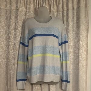 Elizabeth and James Light Blue and Cream Striped Crewneck Sweater
